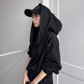 オフショルbigフーディーPO/ブラック