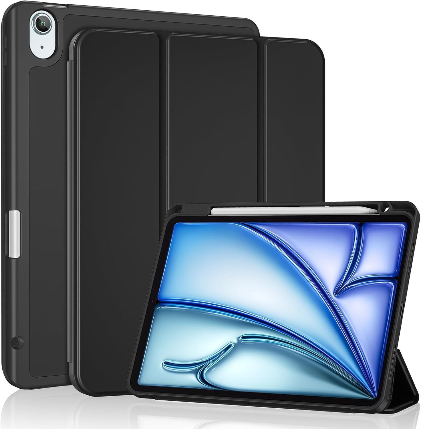 ProCase iPad Air 11インチ ケース M4 2026 / M3 2025 / M2 2024 / iPad Air5 2022 / Air4 2020 10.9インチ 透明 クリアカバー ペン収納 耐衝撃 三つ折り スタンド スマートカバー -ブラック