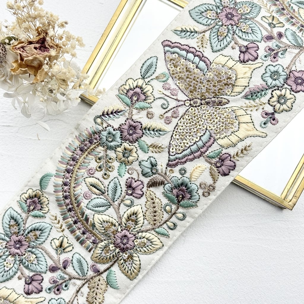 バタフライ [パープル］インド刺繍リボン 1942 | インド刺繍リボン専門