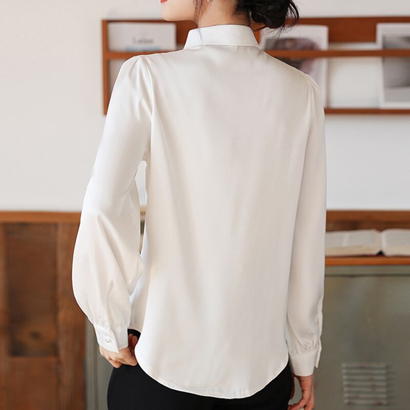 ターンダウン襟女性白シャツ秋ボタンスパンコール長袖トップス