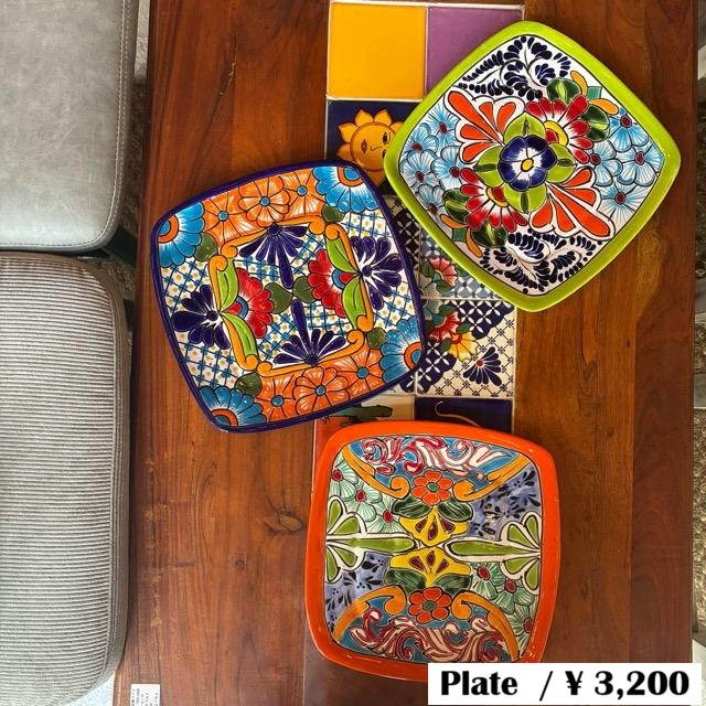 Mexico Guanajuato Ware Square plate 3typr メキシコ　グアナファト焼　四角皿　全3種　スクエアプレート　大皿　中皿　オレンジ　グリーン　ネイビー