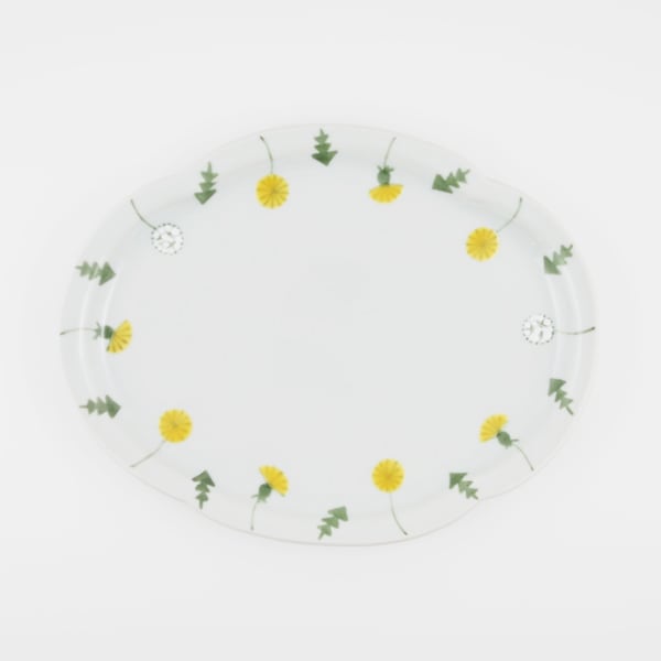 徳永遊心 色絵たんぽぽ畑 鍔型皿 大