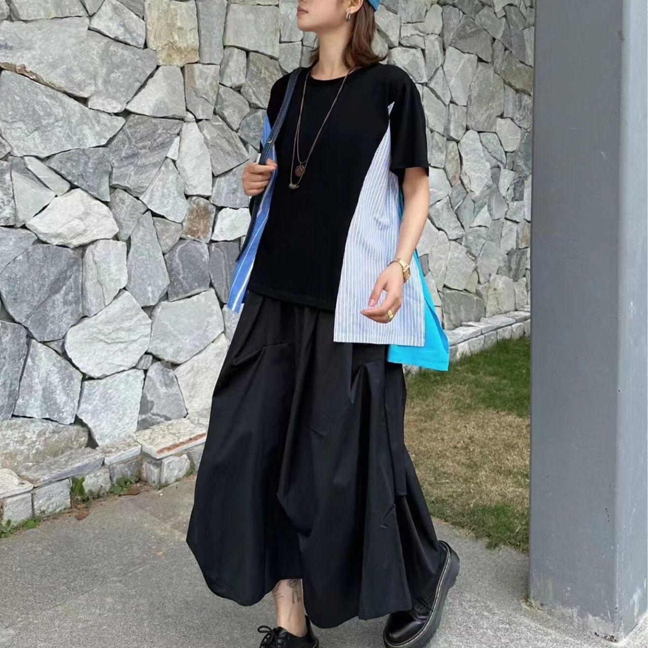 Asymmetric Stripe T-Shirt 01308