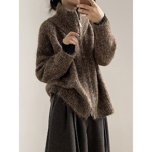 Loose high neck zip sweater〈3colors〉