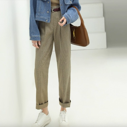 テーパード クロップド 千鳥柄 パンツ  00028 画像