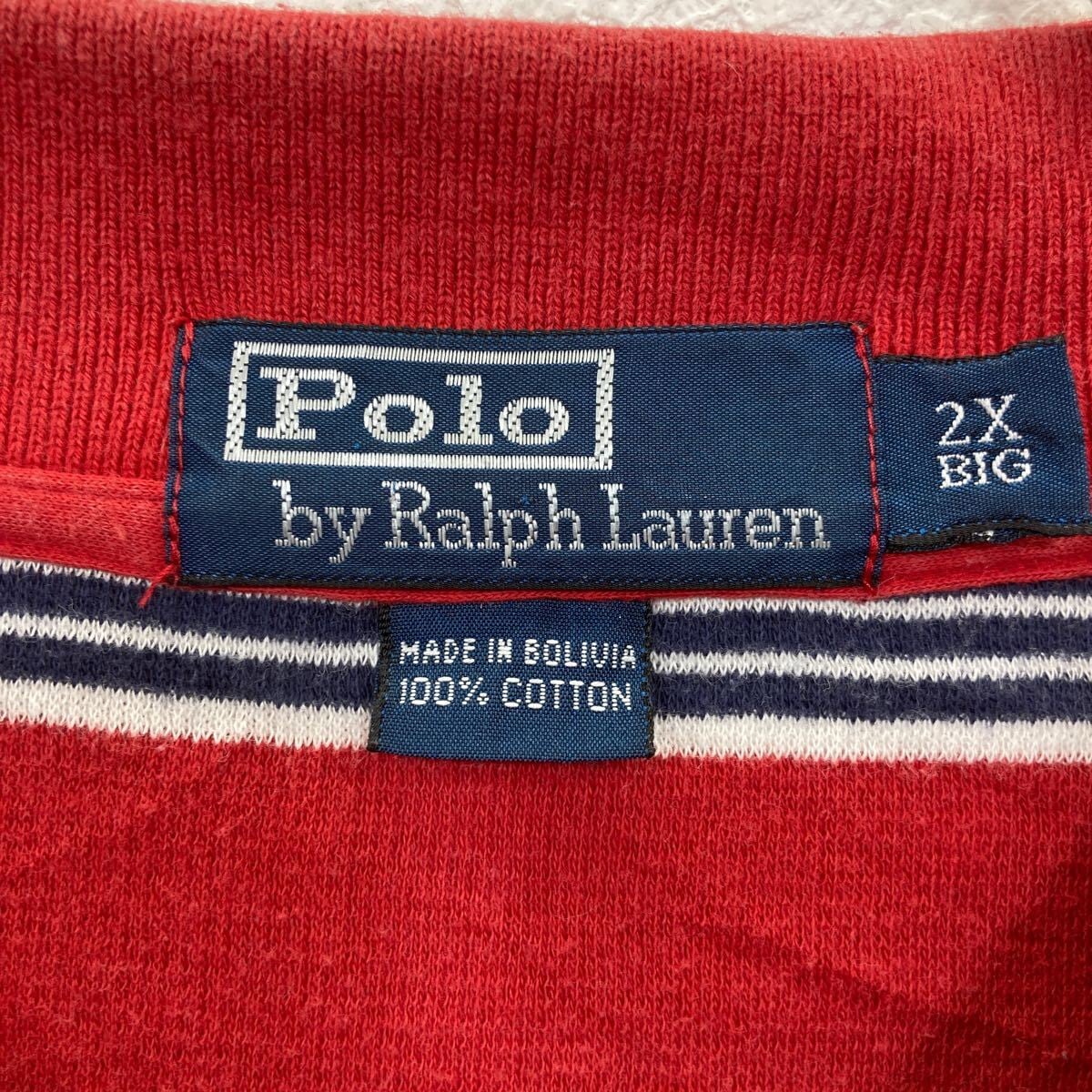 POLO RALPH LAUREN 半袖 ロゴ ポロシャツ 2X レッド×ネイビー×ボーダー