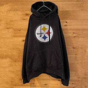 【AMS】NFL Pittsburgh Steelers プリント ロゴ スウェット パーカー フーディー アメリカンフットボール XL US古着