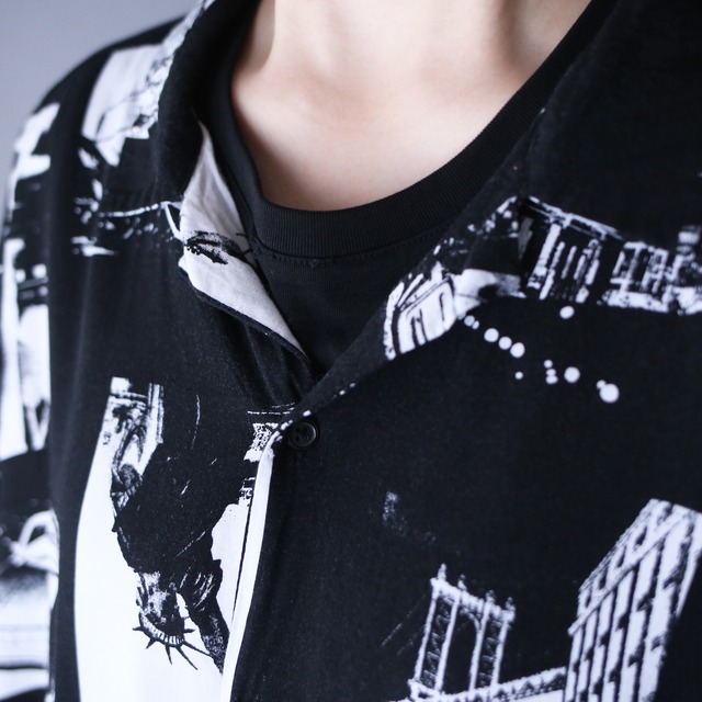 "black×white" photo graphic pattern XXXL over silhouette h/s shirt