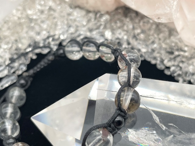 編みブレスレット（ガーデンクォーツ・ブラックトルマリン・水晶）