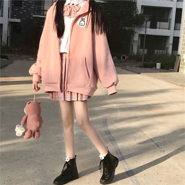 パーカー パステル かわいい うさぎ アップリケ ２色 あったか 韓国ファッション 206