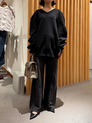 NI2-3 USED Ralph WOOL KNIT(XL)-BLACK-