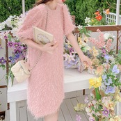 Pink Round Neck Fringed Dress 5070