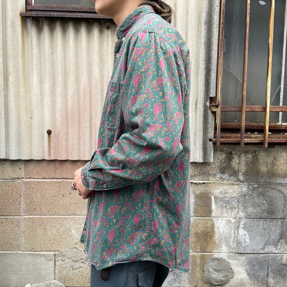 Cambridge Classics 総柄 ペイズリー柄 ボタンダウンシャツ メンズM
