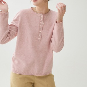 henley neck knit long sleeve top