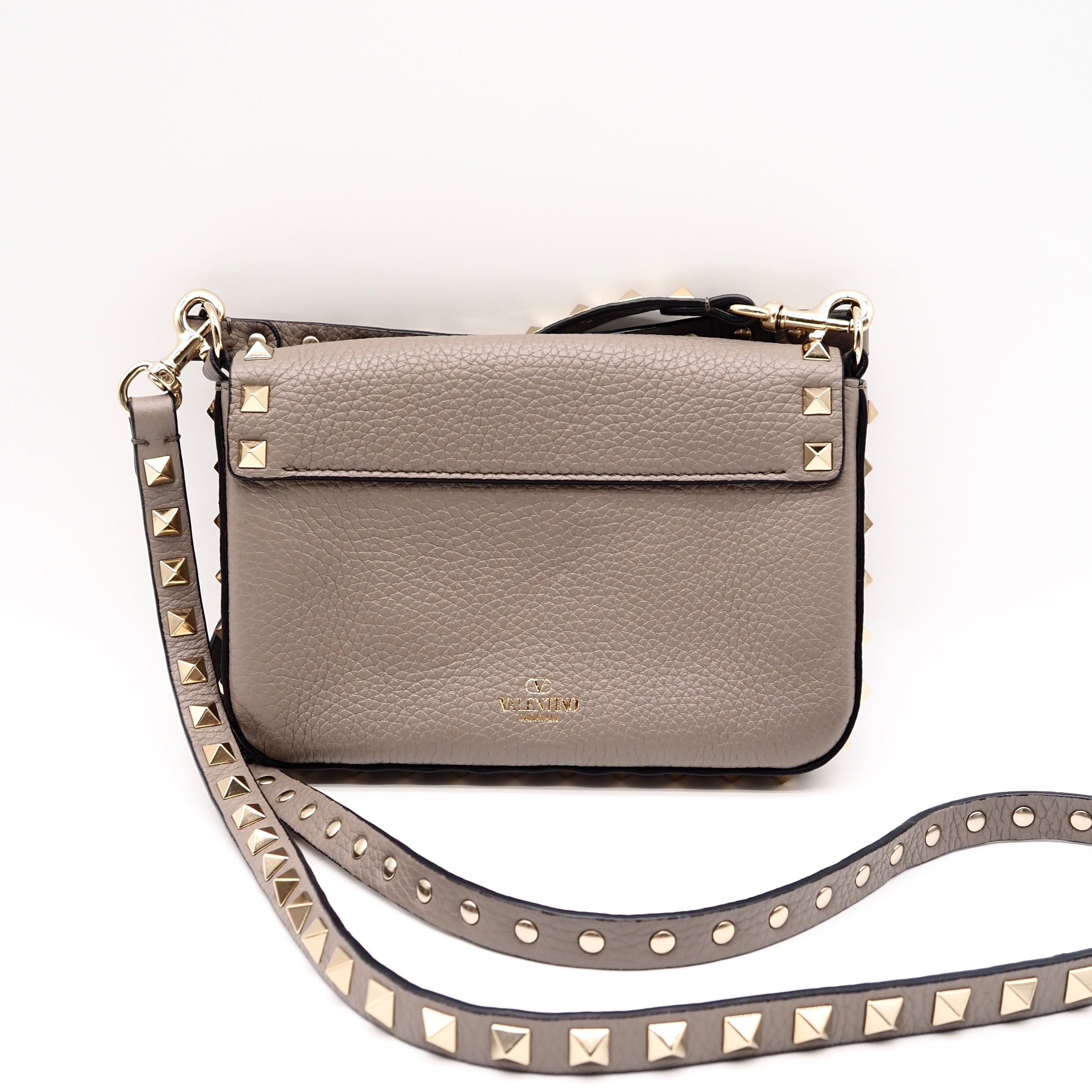 VALENTINO ロックスタッズ ショルダー バッグ レザー グレージュ