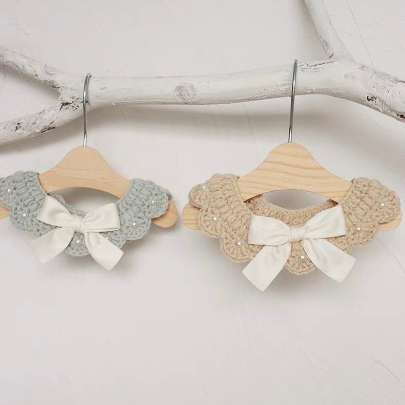 ニットパールリボンチョーカー 猫 首輪 付け襟