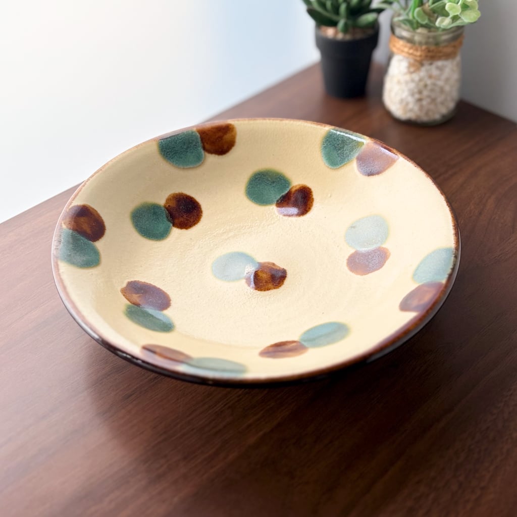 【仲間陶房】やちむん 仲間功 伝統的な絵付け【7寸皿:三彩】工房直送!