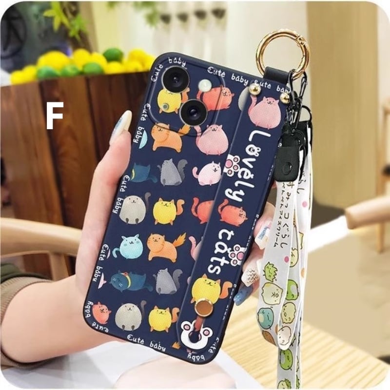 iPhone15保護ケース iPhone15 ケース 可愛い動物柄/長めのストラップ