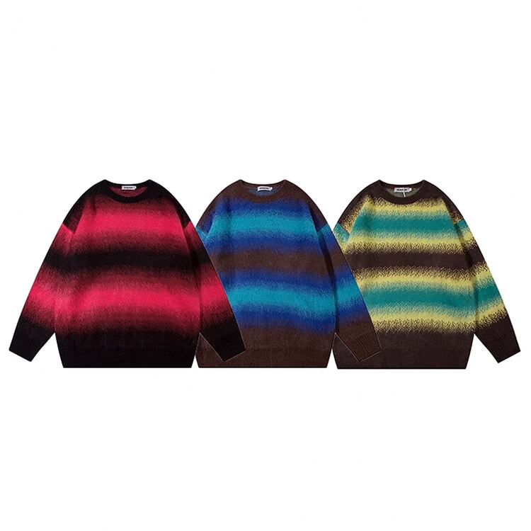 ★GRADIENT STRIPE MOHAIR ROUND NECK SWEATER　　　A0831
