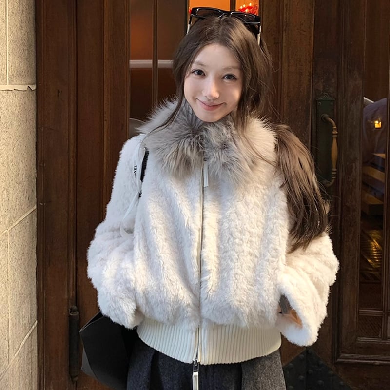 【outer】ファー付きシープボアコート Q7233