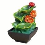 てんとう虫とお花の卓上噴水 ウォーターファウンテンライト付き USB給電