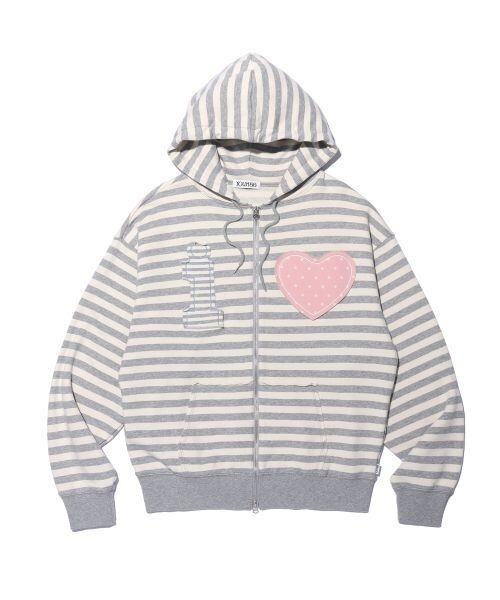 YOUHEE youhee パーカー グレー IVE レイ着用 ☆IVE レイ 着用！！【YOUHEE】I LOVE APPLIQUE HOOD ZIP-UP MELANGE