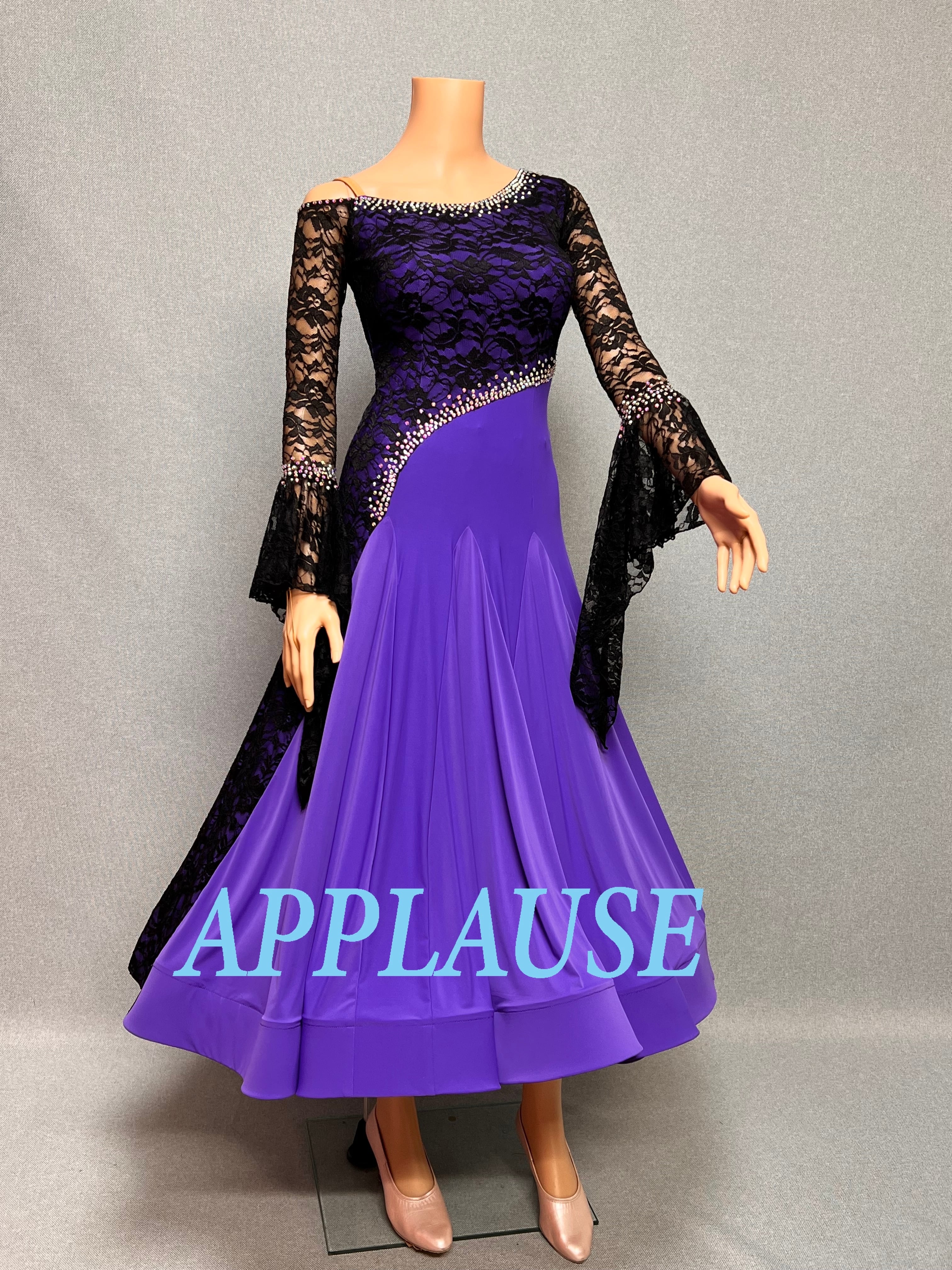 【新着】社交ダンス ドレス　スタンダード　モダンドレス　　パープル＆ブラック　M〜L   ST-26-５  デモ・競技用ドレス　発表会衣装　パーティドレス　ワンピース　舞台衣装