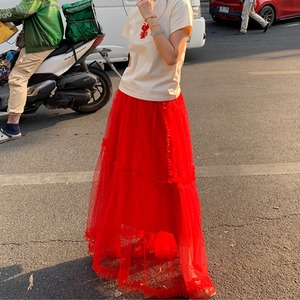 tulle dot tiered long skirt J00129