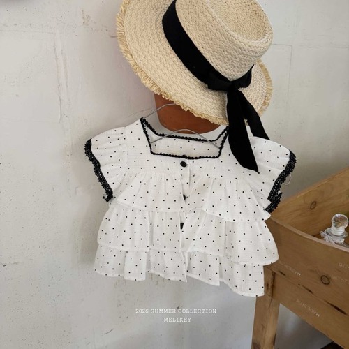 [MELIKEY] Dot Ruffle Sleeveless Blouse / [미라이키] 도트캉캉나시블라우스