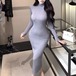 3色／ハイネックリブニットワンピ ・13551
