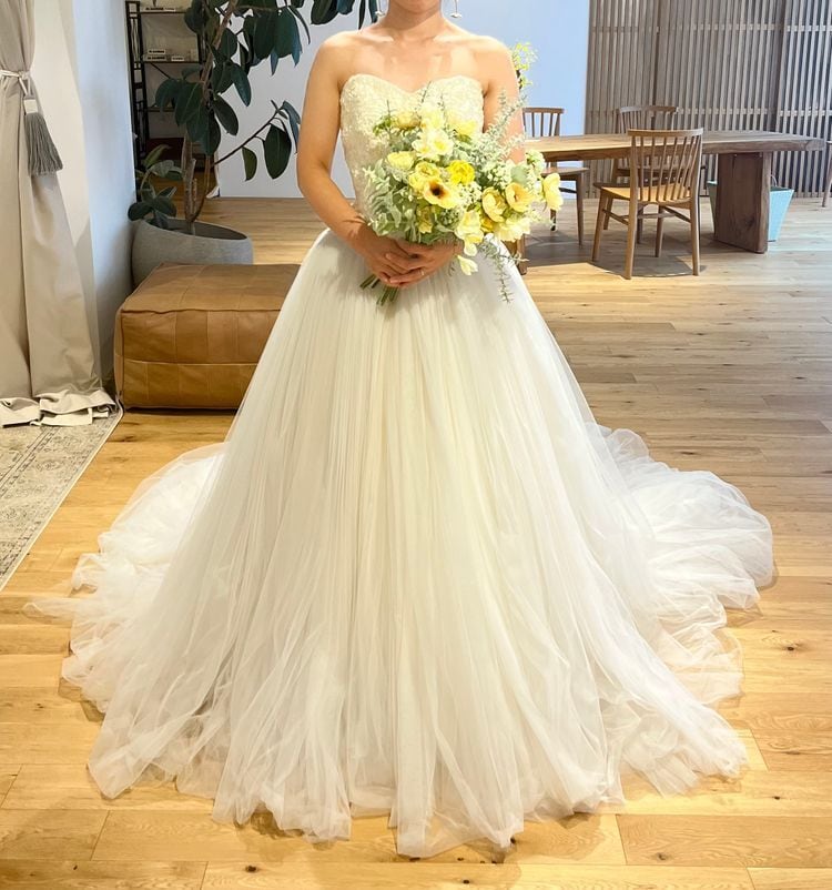 イエロー ドレス キャミソール 柔らかく重ねたチュールスカート 結婚式/披露宴