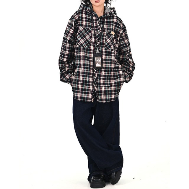 hooded multi-plaid shirt　フード付きマルチチェック柄シャツ　J1230