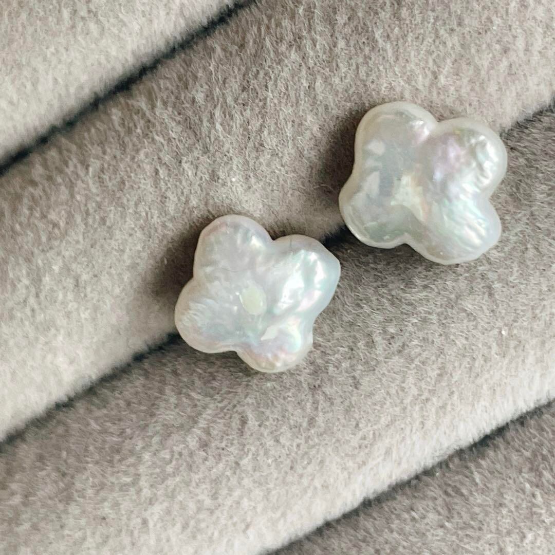 405大粒バロックお花　フラワーパール スタッドピアス★11mmシルバー925 405大粒バロックお花 フラワーパール スタッドピアス☆11mmシルバー925