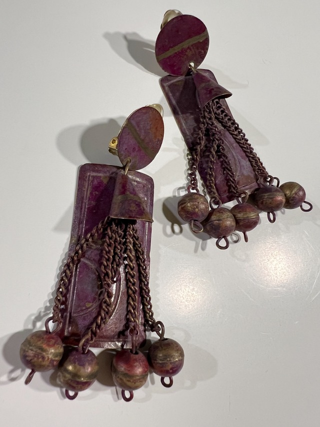 Vintage grape × gold copper earrings ( ヴィンテージ グレープ × ゴールド 銅 イヤリング )