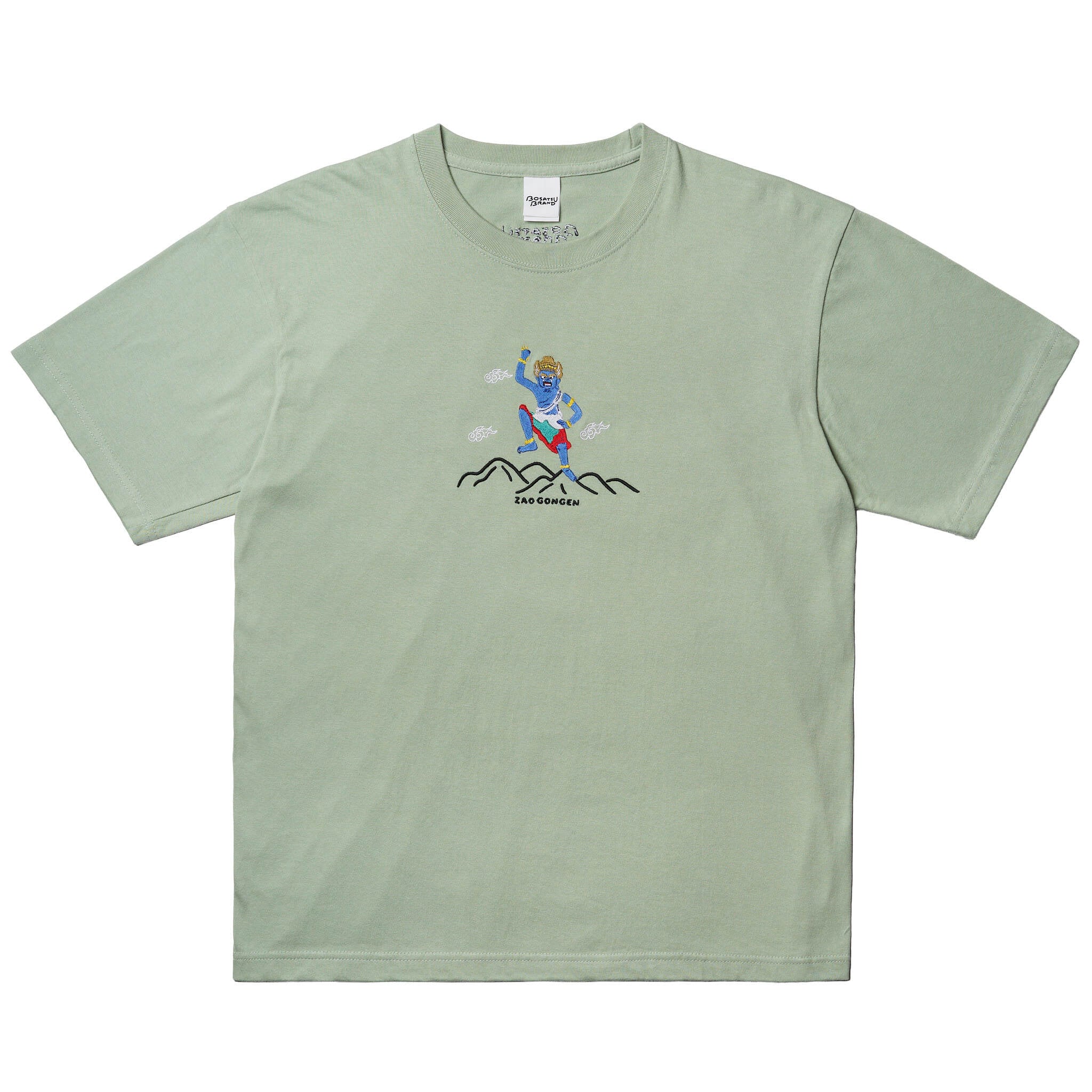 蔵王権現Tシャツ (刺繍) 6.2oz ブラック / セージグリーン | BOSATSU