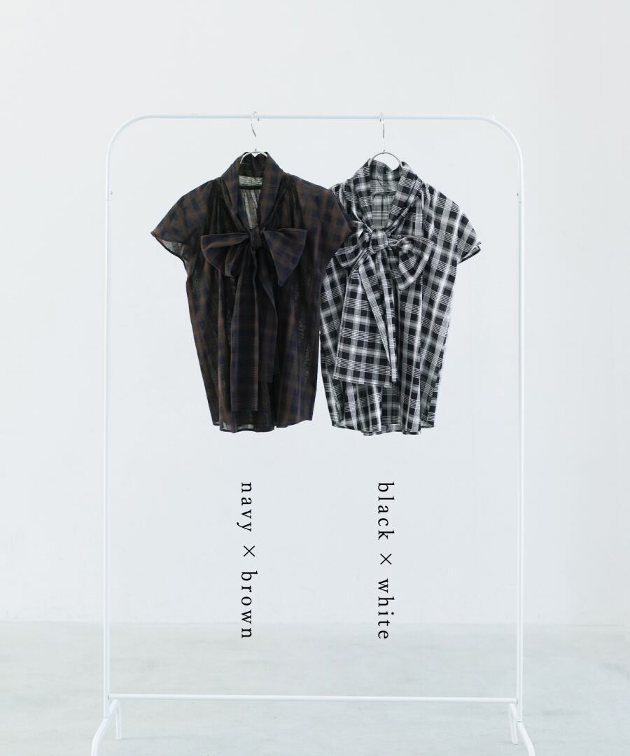 SALE 20％OFF】【 コットン100％ 】 シアーチェック・ リボンボウタイ