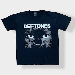 【DEFTONES】デフトーンズ Sphynx オフィシャル 公式 バンドTシャツ ロックt バンt オルタナ メタル ロゴ アニマルプリント 黒猫 L 半袖 黒 US古着