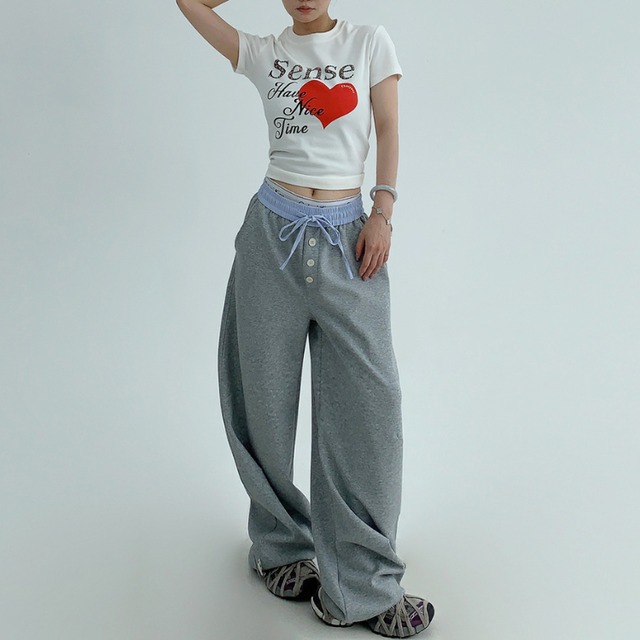 button design waist collar sweatpants　ボタンデザインウエストカラースウェットパンツ　J1143