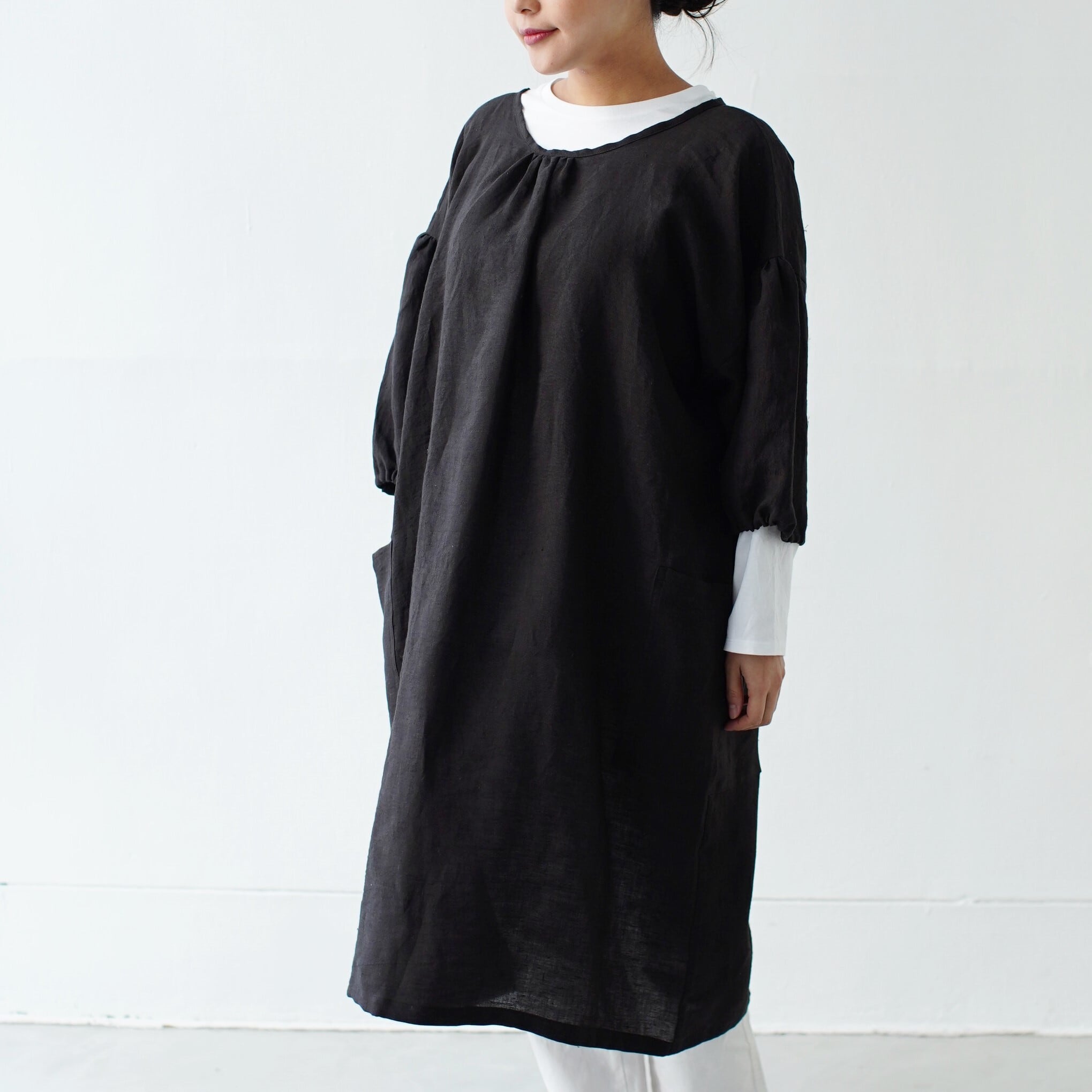 エプロンコート　apron coat / リネン　linen / black　ブラック