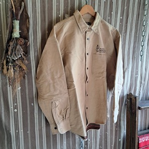 企業刺繍 裏地総柄シャモアシャツ used [410057]