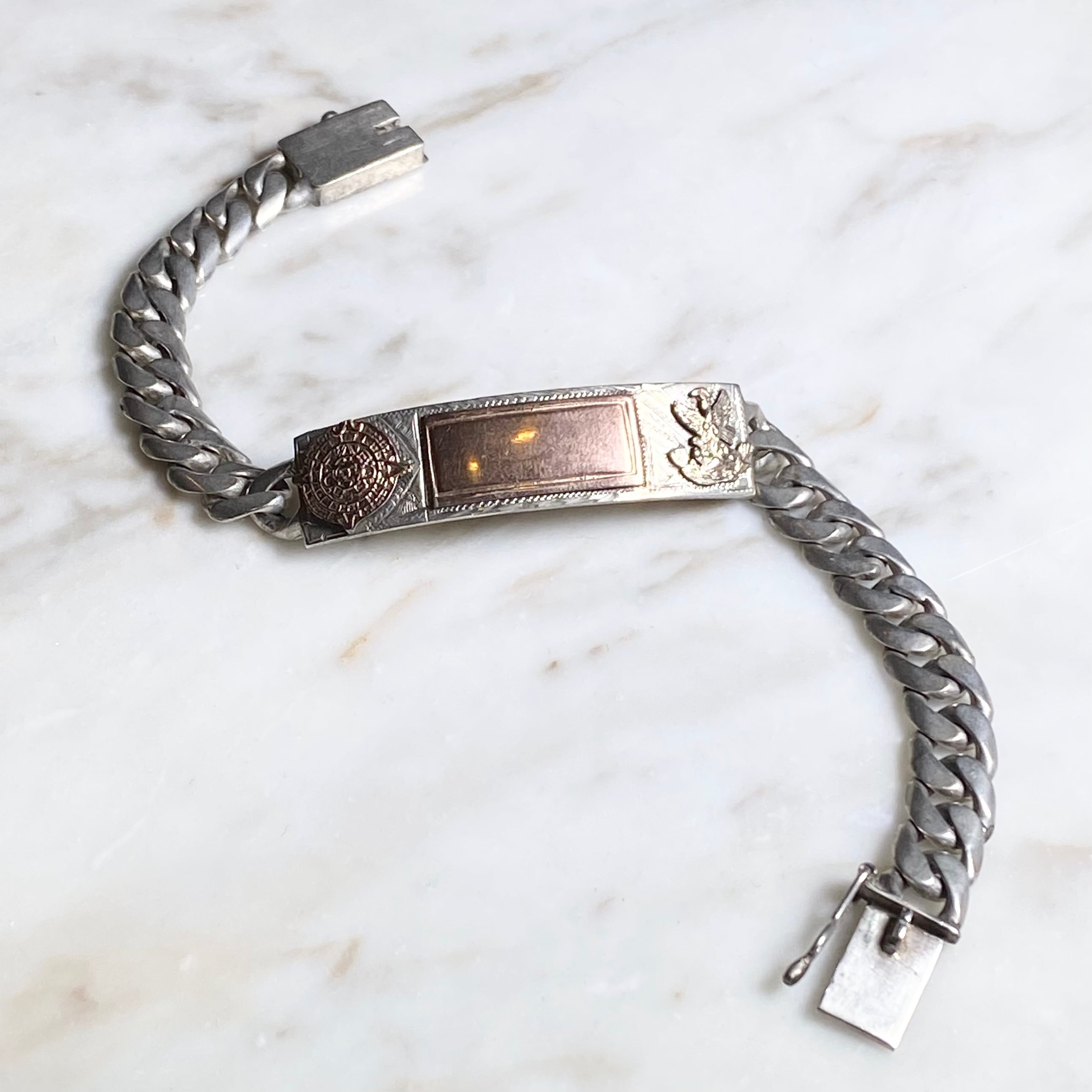 vintage Mexican silver ID bracelet “Aztec” | NOIR ONLINE