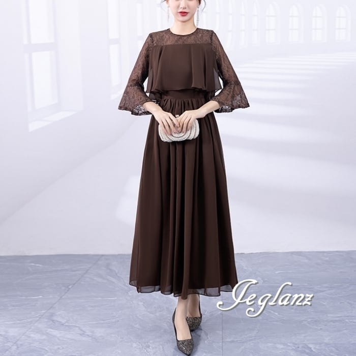 9色 パーティ ワンピース フリル ケープ 刺繍 レース 7分袖 上品(MB502)ζ☆