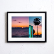 Sunset & Neon Palm｜夕日とネオンが織りなすリゾートモダンアートポスター｜都会的な洗練と非日常を感じるおしゃれインテリアにA2ポスター