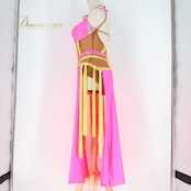 社交ダンス 衣装 チャコット Chacott ラテン ドレス ワンピース デモ 競技 ダンス パーティ 発表会 特徴的 個性的 フリンジ 蛍光 ピンク系 イエロー系 日本製 ダンス衣装 エレガント 大人用 デモ用 ドレスバッグ付き 華やか 競技用 ダンスパーティ用