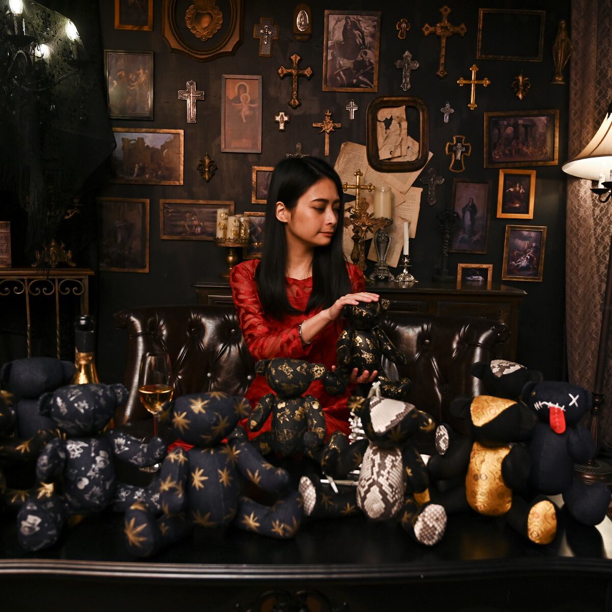 ENTRAMBI] 姫路レザー 本革 アメトラ タトゥー柄 テディベア 高級