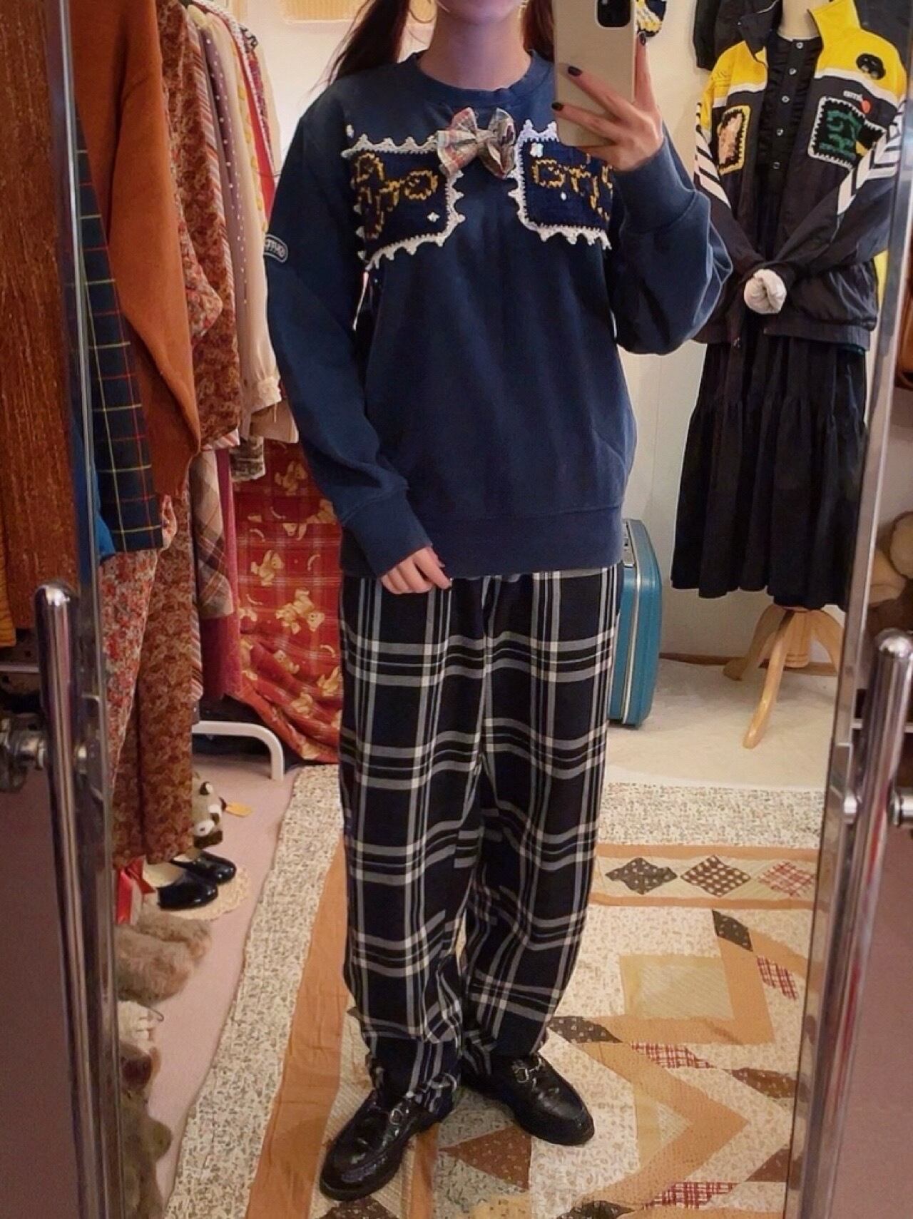 remake / side street light ribbon navy sweat