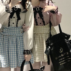 【送料無料】 レースフリル ブラウス 長袖 レディース 春夏秋 韓国 ロリータ ゴスロリ 地雷系 おしゃれ 大人 ガーリー かわいい ハート 学院風 参戦服 大人可愛い 大人女子