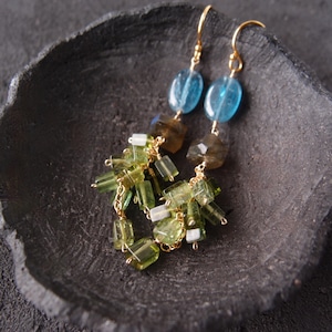 【K14gf】Green Tourmaline × Kyanite Earrings/グリーントルマリン×カイヤナイトピアス