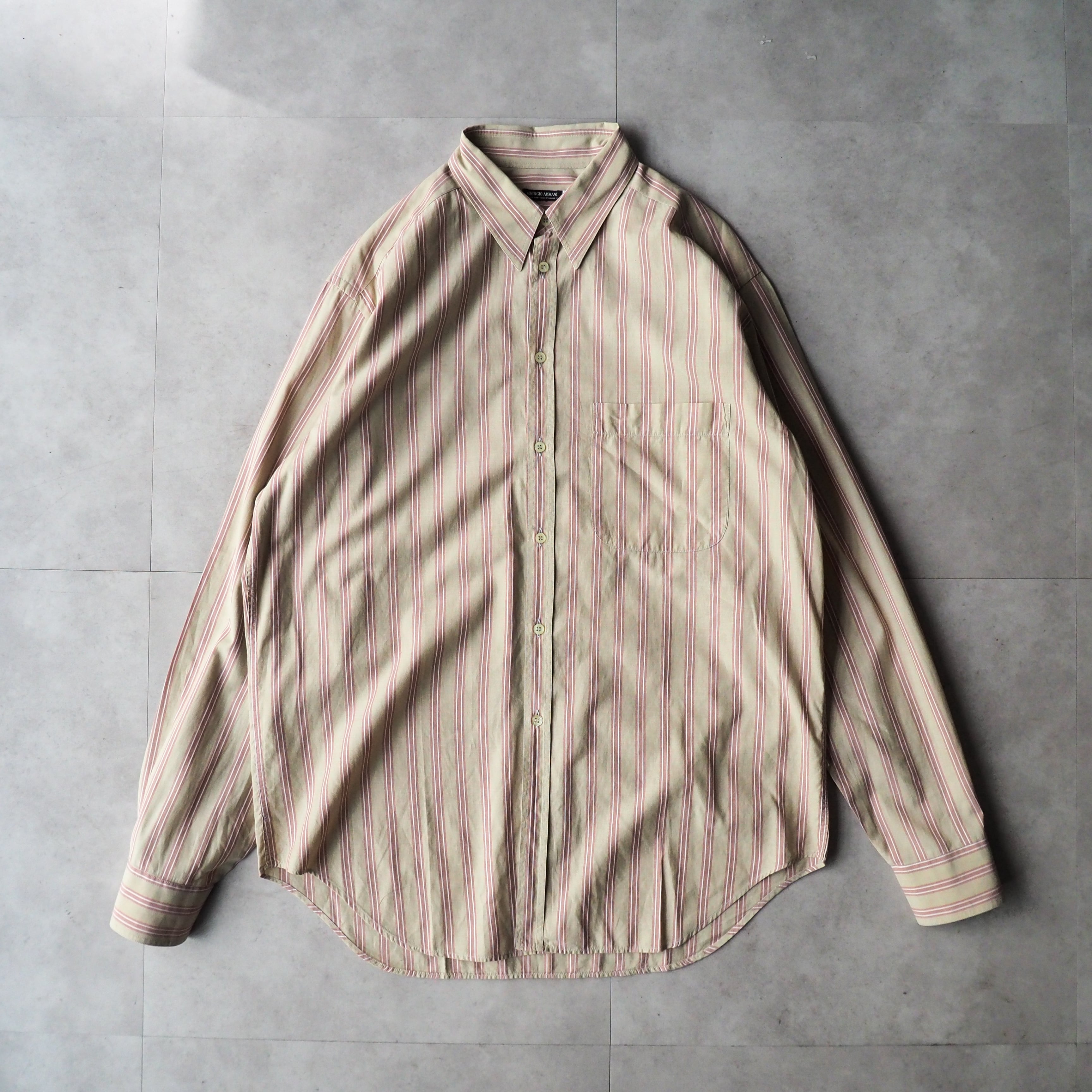 80s-90s “GIORGIO ARMANI” stripe pattern shirt made in Itary 80年代 ...