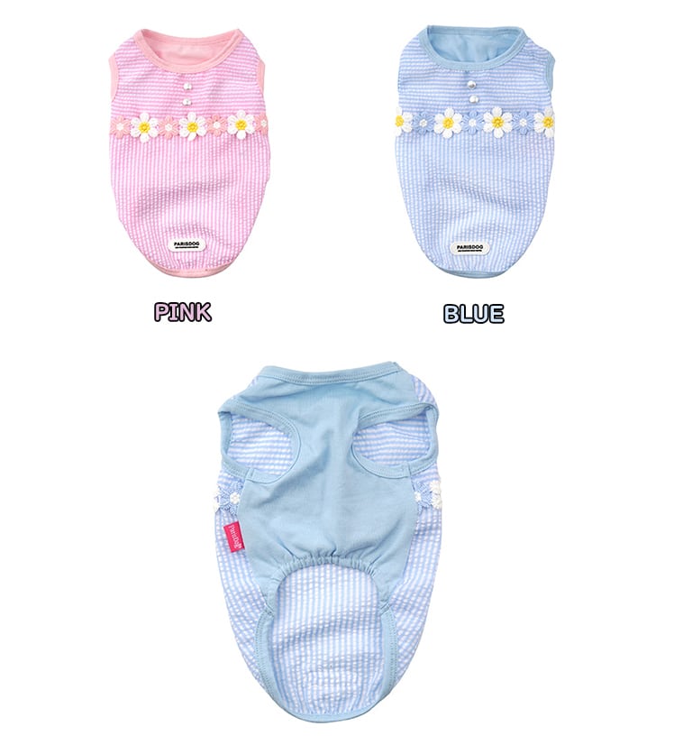 【SALE】chacha flower top S ~ XL 2color / 犬服 春夏 新作 袖なし トップス 可愛い ドッグウェア わんこ服 Tシャツ